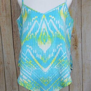 Inc Handkerchief Hem Tank Top Feather Arrow Print Sleeveless Blue Size 6 NWT
